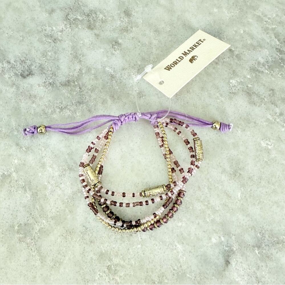 World Market Purple Beaded Bracelet boho Bollywood NWT gift